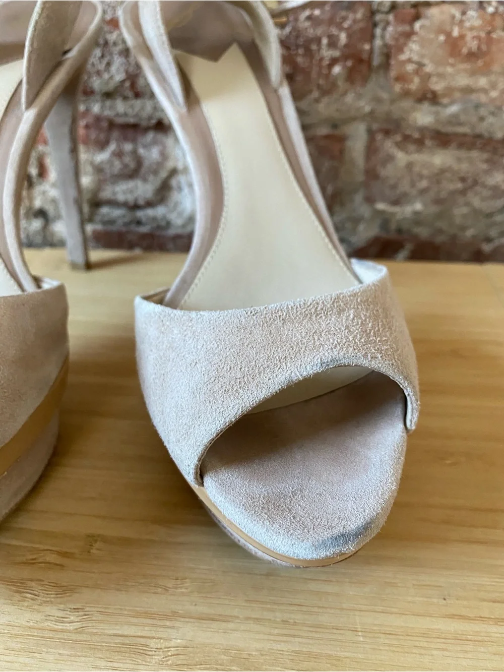 Brian Atwood Ankle-Strap Platform Heels in Dusty Pink 8.5